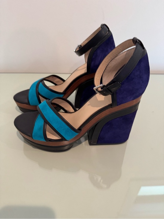 Botkier Shoes - Botkier Teal and Purple Suede Platform Wedge Sandals